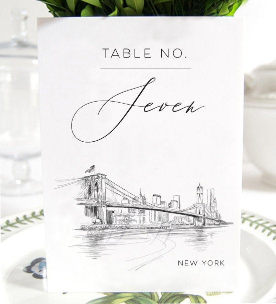 New York Wedding Table Numbers (1-10), NYC Wedding, NY