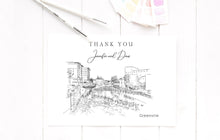 Load image into Gallery viewer, Greenville Skyline Thank You Cards, Personal Note Cards, Bridal Shower Thank you Card Set, Corporate Thank you Cards (set of 25 cards)

