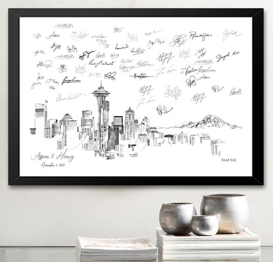 Seattle Wedding, Alternative Guest Book, Wedding Skyline, Guestbook, Wedding Guestbook, Party Supplies and Decor, Washington