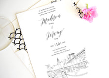 Load image into Gallery viewer, Cleveland Skyline Wedding Invitation, Ohio Wedding, Cleveland Skyline Invite (Sold in Sets of 10 Invitations + Envelopes)

