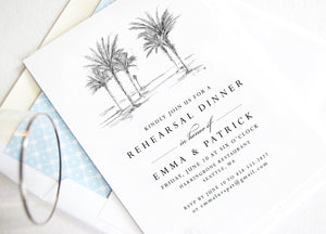 Palm Trees Rehearsal Dinner Invitations, Hawaiian Theme, Wedding, Tropical, Weddings, Rehearse, Wedding Invite (set of 25 cards)