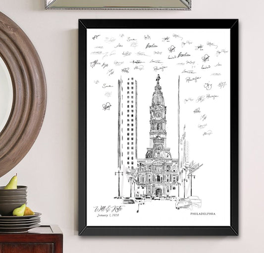 Philadelphia City Hall Alternative Guest Book, Wedding Skyline, Guestbook, Wedding Guestbook, Philadelphia, PA, Philadelphia Skyline