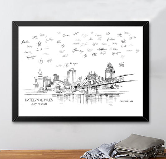 Cincinnati Wedding Alternative Guest Book, Cincinnati Skyline, Guestbook, Wedding Guestbook, Cincinnati, OH, Cinn, Ohio,