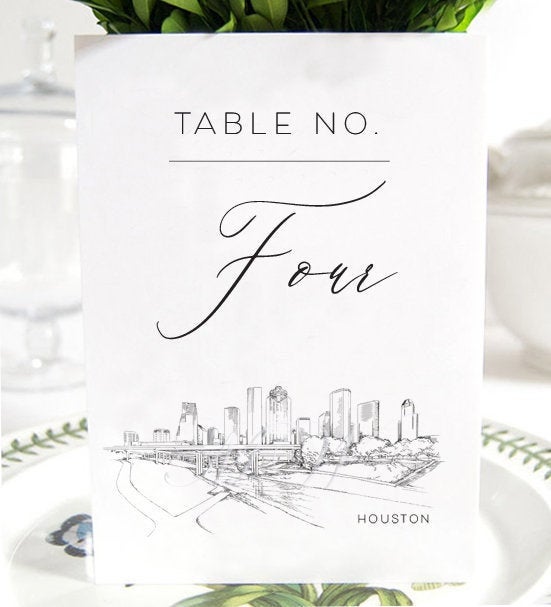 Houston Wedding Table Numbers (1-10), Houston Weddings, Texas, Houston Skyline