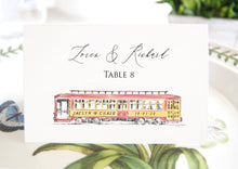 Load image into Gallery viewer, Trolley Car Place Cards Personalized with Guests Names, Placecards, custom with each guests name printed (Sold in sets of 25 Cards)
