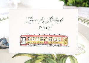 Trolley Car Place Cards Personalized with Guests Names, Placecards, custom with each guests name printed (Sold in sets of 25 Cards)