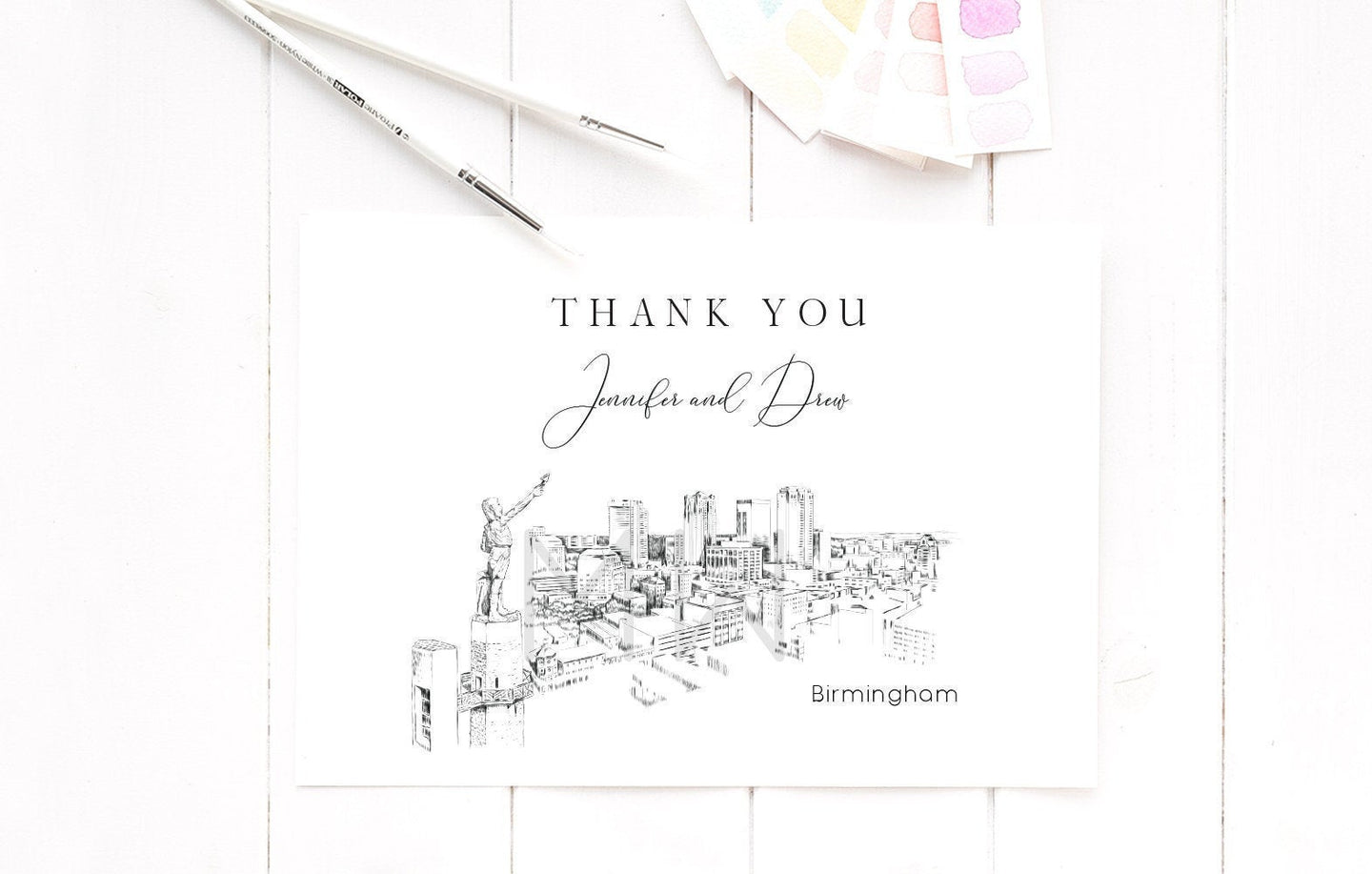 Birmingham Skyline Thank You Cards, Personal Note Cards, Bridal Shower Thank you Card Set, Corporate Thank you Cards (set of 25 cards)