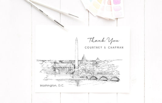 Washington, D.C. Memorial Thank You Cards, Personal Note Cards, Bridal Shower Thank you Card Set, Corporate Thank you Card (set of 25 cards)