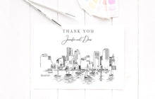 Load image into Gallery viewer, Boston Skyline Thank You Cards, Personal Note Cards, Bridal Shower Thank you Card Set, Corporate Thank you Cards (set of 25 cards)

