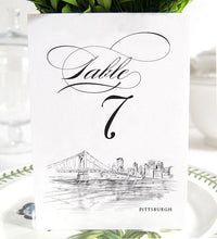 Load image into Gallery viewer, Pittsburgh Skyline Table Numbers (1-10), Pittsburgh Wedding
