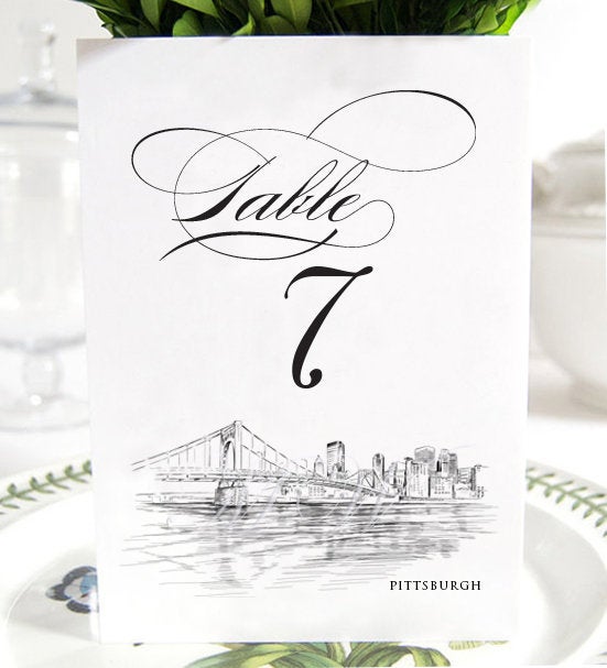 Pittsburgh Skyline Table Numbers (1-10), Pittsburgh Wedding