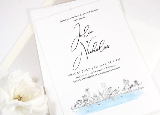 Milwaukee Rehearsal Dinner Invitations, Milwaukee Skyline, Wedding, Wisconsin, Weddings, Rehearse, Wedding Invite (set of 25 cards)