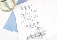 Load image into Gallery viewer, San Francisco Skyline Wedding Invitation, San Francisco Bridge,  Wedding, San Fran Invite (Sold in Sets of 10 Invitations + Envelopes)
