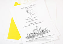 Load image into Gallery viewer, Detroit Rehearsal Dinner Invitations, Detroit Skyline, Michigan Wedding, Weddings, Rehearse, Invite (set of 25 cards)
