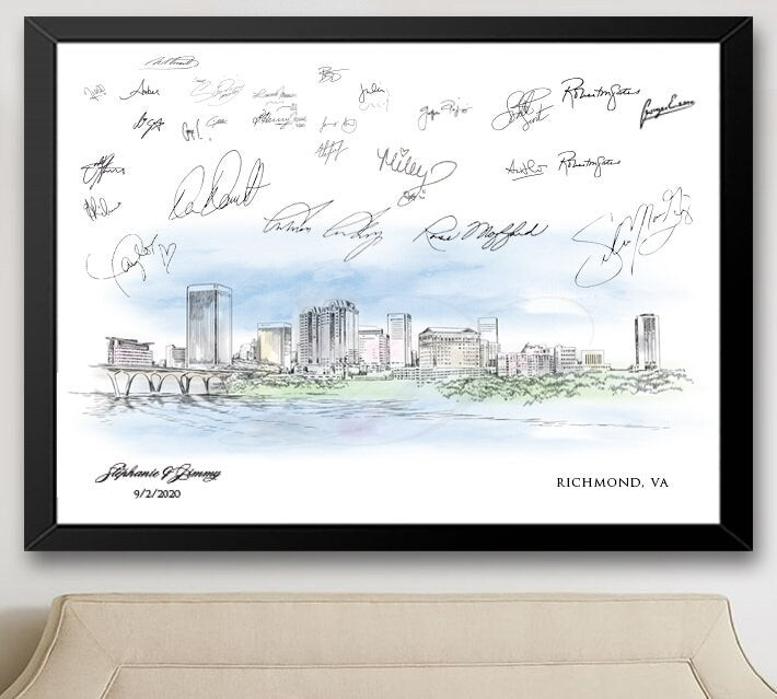 Richmond Watercolor Skyline Guestbook Print, Guest Book, Richmond, VA, Bridal Shower, Wedding, Custom, Alternative Guest Book, Wedding Sign