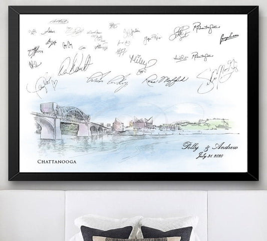 Chattanooga Watercolor Skyline Guestbook Print, Guest Book, Chattanooga, TN, Bridal Shower, Wedding, Custom, Alternative Guest Book, Sign in