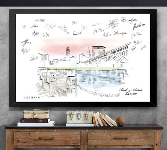 Cleveland WatercolorSkyline Guestbook Print, Guest Book, Bridal Shower, Wedding, Custom, Alternative Guest Book, Wedding Sign-in