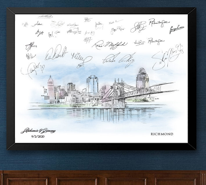 Cincinnati Watercolor Skyline Guestbook Print, Guest Book, Cincinnati, OH, Bridal Shower, Wedding, Custom, Alternative Guest Book, Sign in