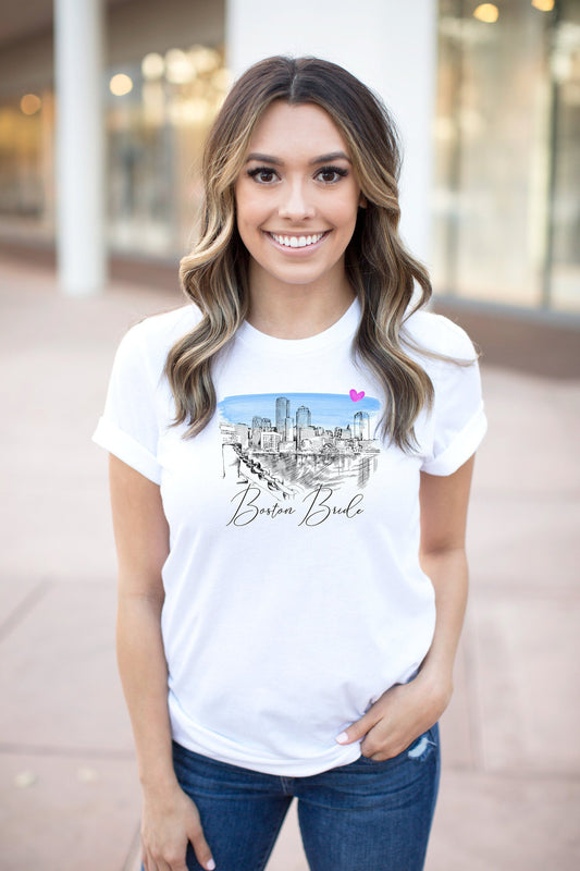 Boston Bride Shirt, T-Shirt, Boston, MA Water View Skyline, Bride Tee, Wedding Shirt, Bride, Bridal Shower Gift, Bachelorette, Gift