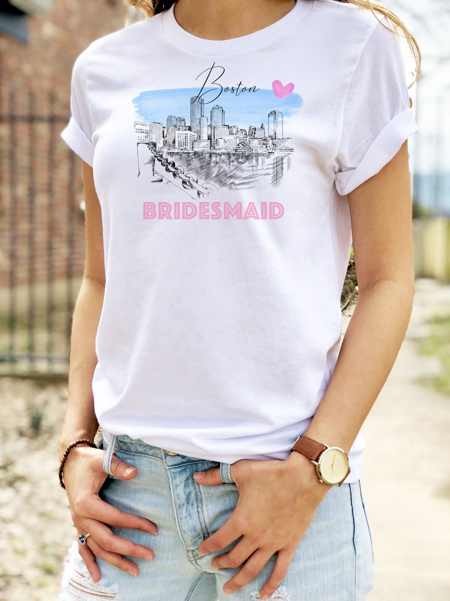 Boston Bridesmaid Shirt, T-Shirt, Boston, MA Water View Skyline, Bride Tee, Wedding Shirt, Bride, Bridal Shower Gift, Bachelorette, Gift