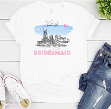 Load image into Gallery viewer, Nashville Bridesmaid Shirt, T-Shirt, Nashville, TN Water View Skyline, Bride Tee, Wedding Shirt, Bride, Bridal Shower Gift, Bachelorette
