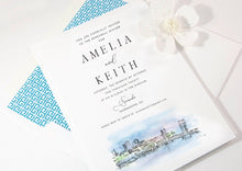 Load image into Gallery viewer, Sacramento Skyline Watercolor Rehearsal Dinner Invitations, Sacramento, CA Wedding, Weddings, Rehearse, Wedding Invite, Cards
