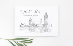 Mobile, AL Skyline Thank You Cards, Personal Note Cards, Bridal, Real Estate Agent, Corporate Thank you Cards, Alabama (set of 25 cards)