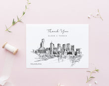 Load image into Gallery viewer, Philadelphia, PA Skyline Thank You Cards, Personal Note Cards, Bridal Shower, Real Estate Agent, Corporate Thank you Cards (set of 25 cards)
