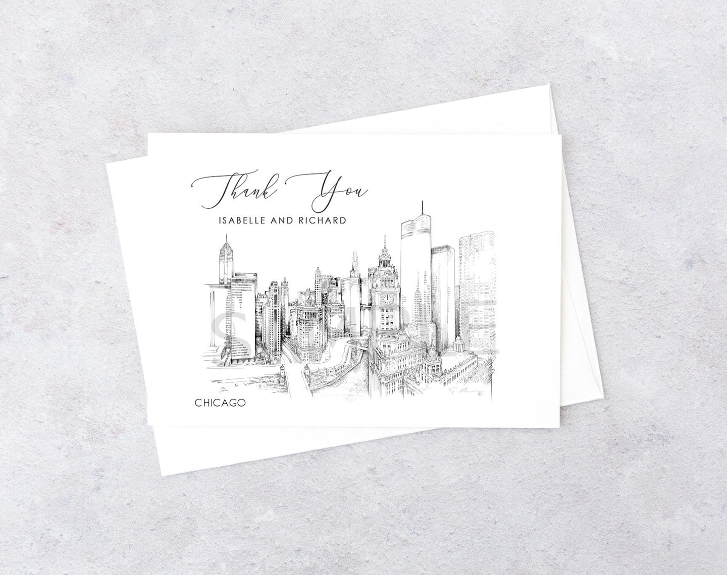 Chicago Skyline Thank You Cards, Personal Note Cards, Bridal Shower, Real Estate Agent, Corporate Thank you Cards (set of 25 cards)
