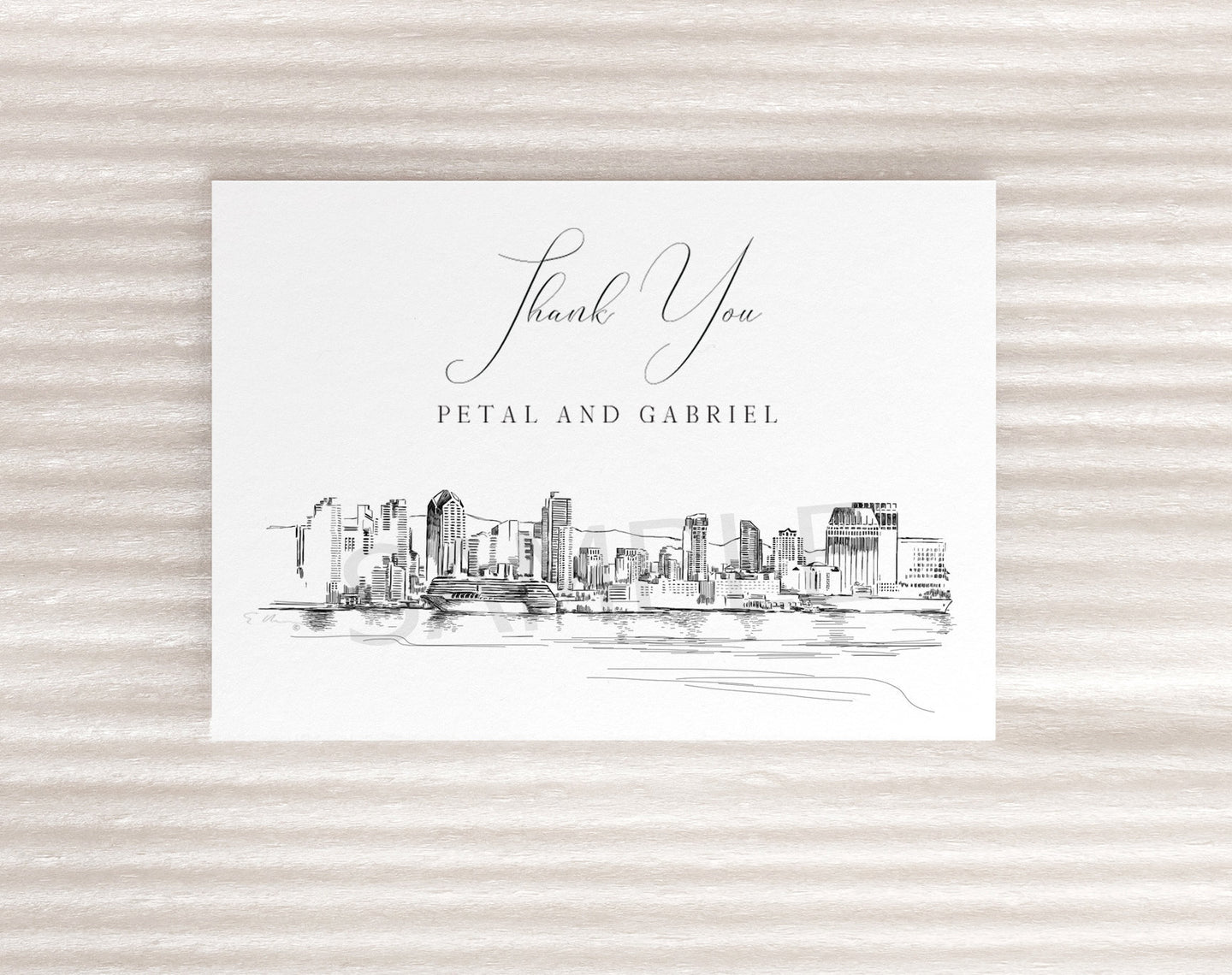 San Diego Skyline Thank You Cards, Personal Note Cards, Bridal Shower, Real Estate Agent, Corporate Thank you Cards (set of 25 cards)
