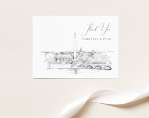 Washington, DC Skyline Thank You Cards, Personal Note Cards, Bridal Shower, Real Estate Agent, Corporate Thank you Cards (set of 25 cards)