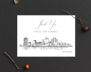 New Orleans Skyline Thank You Cards, Personal Note Cards, Bridal Shower, Real Estate Agent, Corporate Thank you Cards (set of 25 cards)