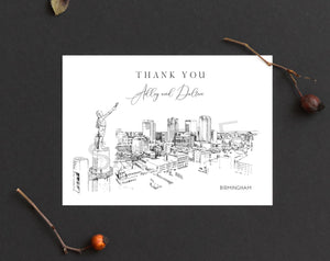 Birmingham, AL Skyline Thank You Cards, Personal Note Cards, Bridal Shower, Real Estate Agent, Corporate Thank you Cards (set of 25 cards)