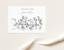 Load image into Gallery viewer, Boston Skyline Thank You Cards, Personal Note Cards, Bridal Shower, Real Estate Agent, Corporate Thank you Cards (set of 25 cards)
