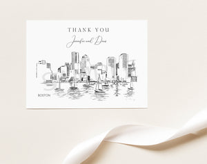 Boston Skyline Thank You Cards, Personal Note Cards, Bridal Shower, Real Estate Agent, Corporate Thank you Cards (set of 25 cards)