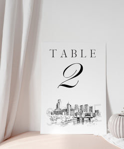 Philadelphia Skyline Table Numbers, PA Wedding, Day of Event, Reserved Seating, Reception, Corporate Events, Rehearsal Dinner (1-10)