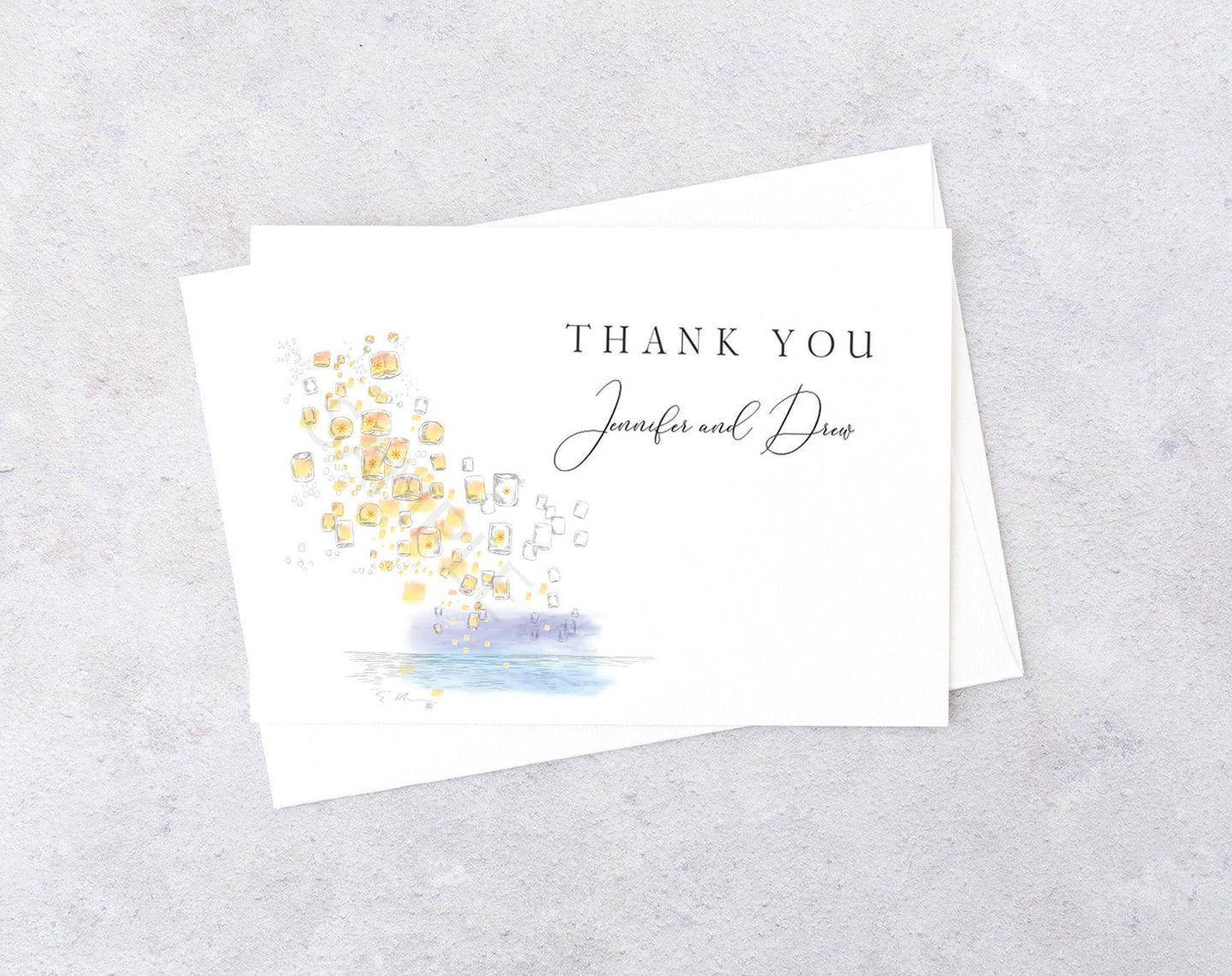 Tangled Lanterns Inspired Thank You Cards, Fairytale, Disney Inspired, Personal Note Cards, Bridal Shower, Thank you Notes (set of 25 cards)