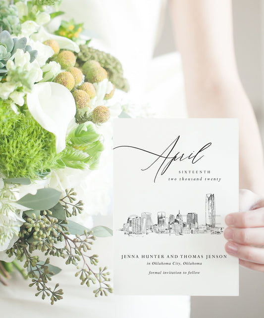 Oklahoma City Skyline Save the Dates, OK, STD, Oklahoma Wedding, Save the Date Cards, Save the Date, Virginia Wedding (set of 25 cards)