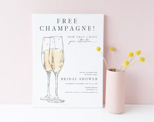 Bridal Shower Invitations, Free Champagne, Invite, Wedding, Bridal Brunch, Bridal Luncheon, Bubbly Invite, Unique, bridal shower, invitation