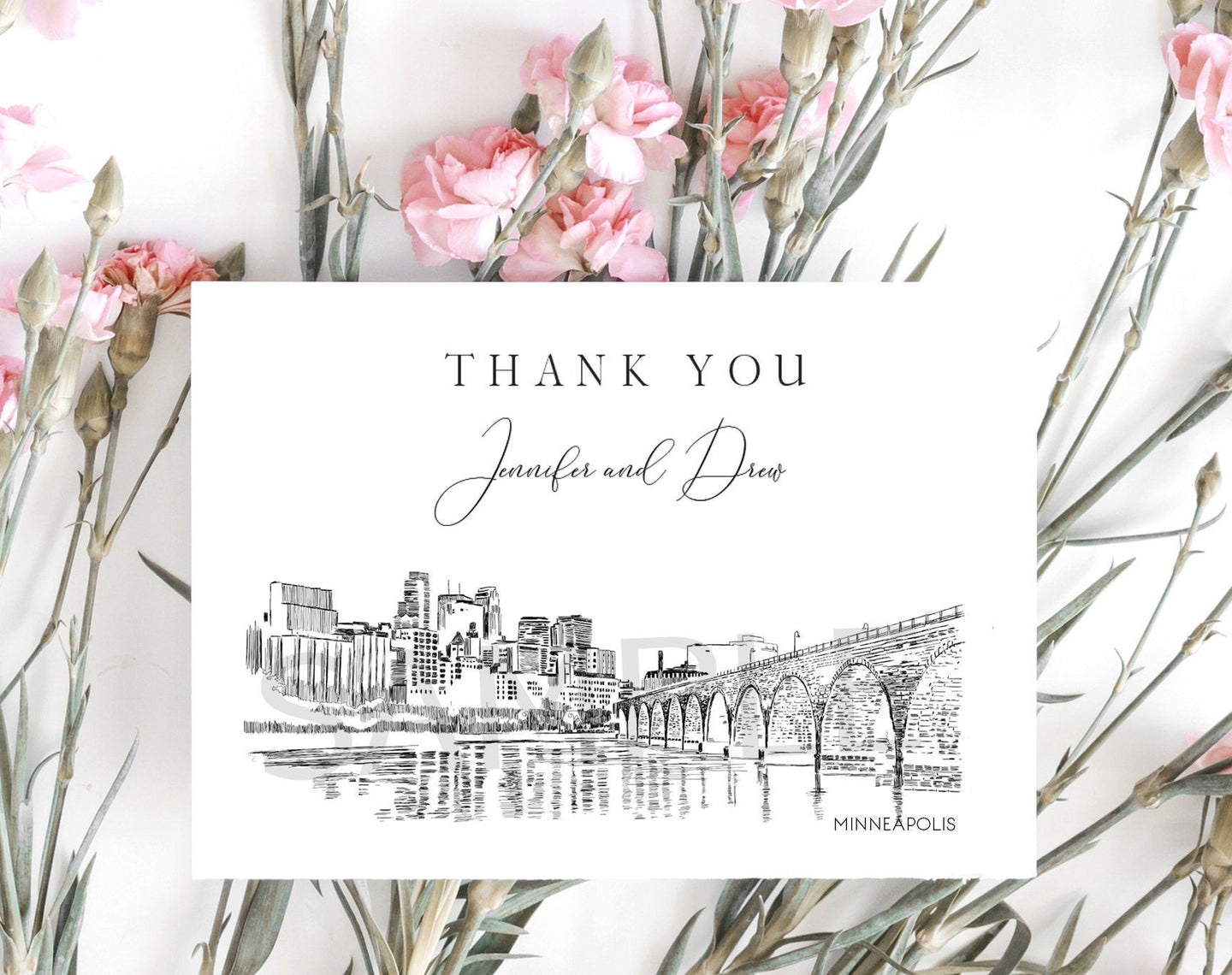 Minneapolis Skyline Thank You Cards, minneapolis, TY Cards, Personal Note Cards, Bridal Shower, Thank you Notes (set of 25 cards)