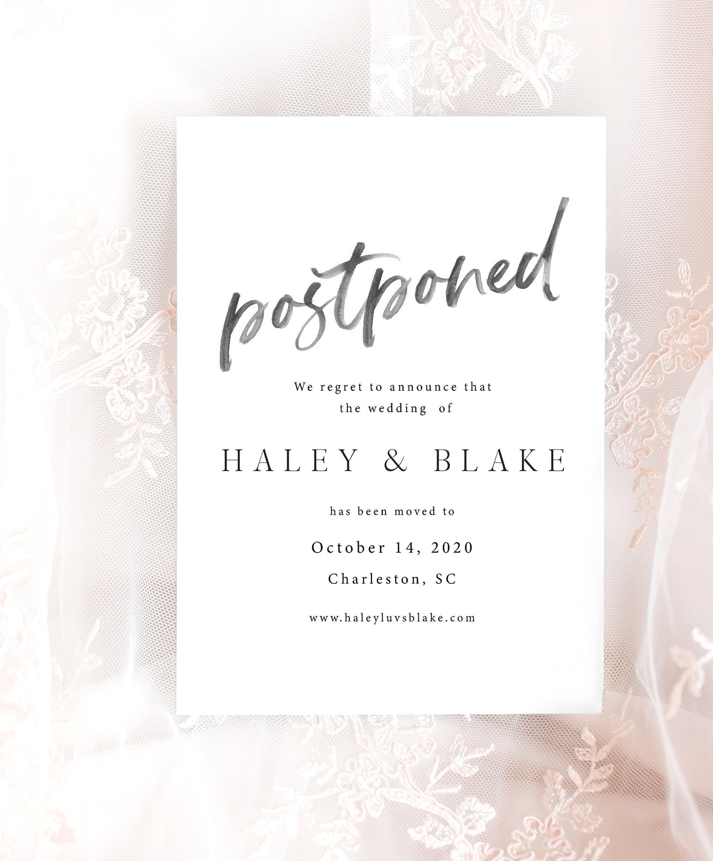 Wedding Postponement, New Wedding Date, Announcement, Wedding Postponed, Reschedule, Wedding Delay, Rehearsal Dinner (set of 25 cards)