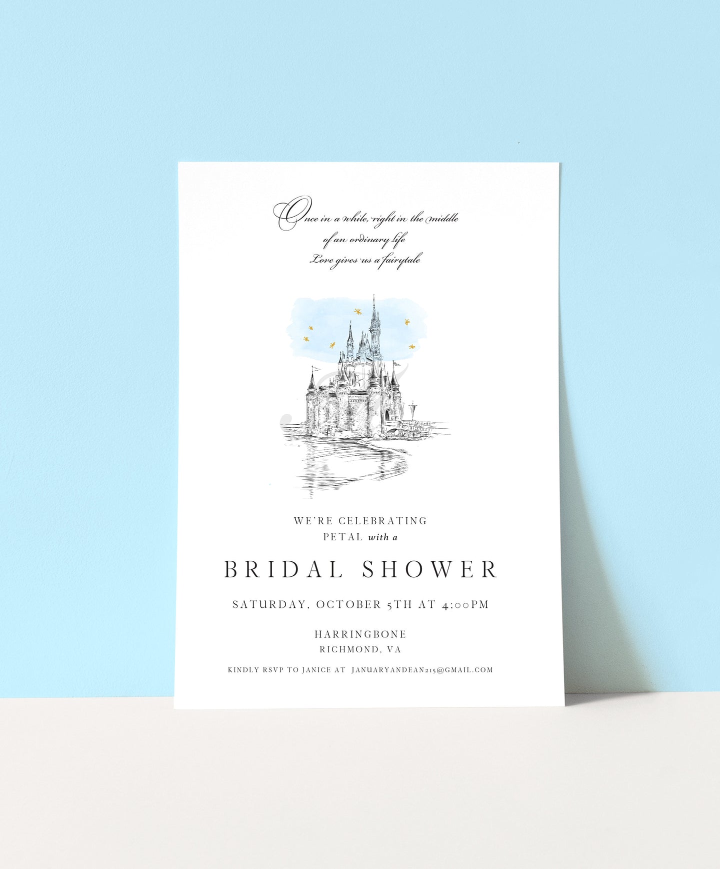 Bridal Shower Invitations, Disney World Castle, Invite, Wedding, fairytale, Bridal Luncheon, Invite, Unique, bridal shower, invitation