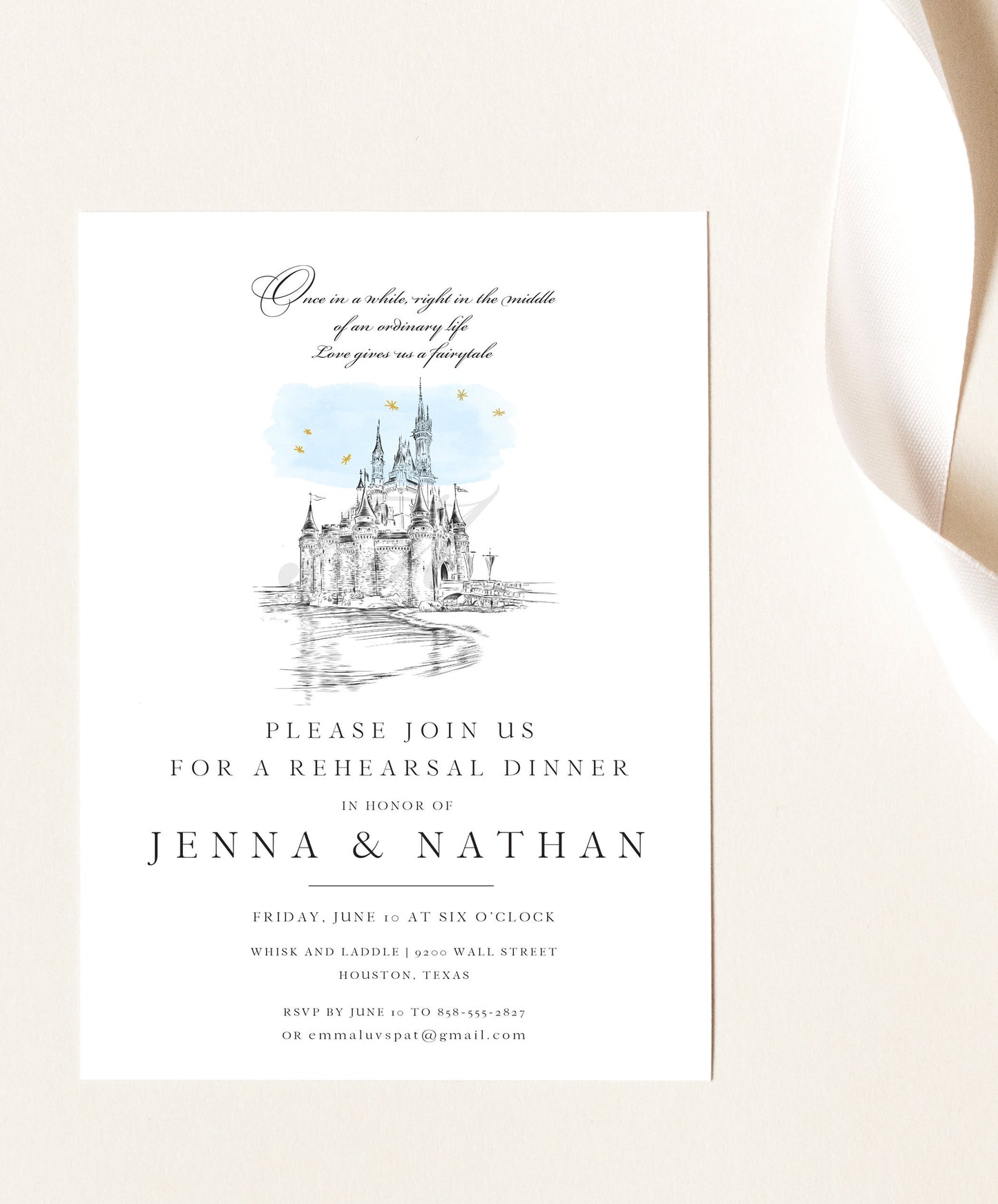 Rehearsal Dinner Invitations Disney World Castle, fairytale wedding, disney Weddings, Rehearse, Invite (set of 25 cards)