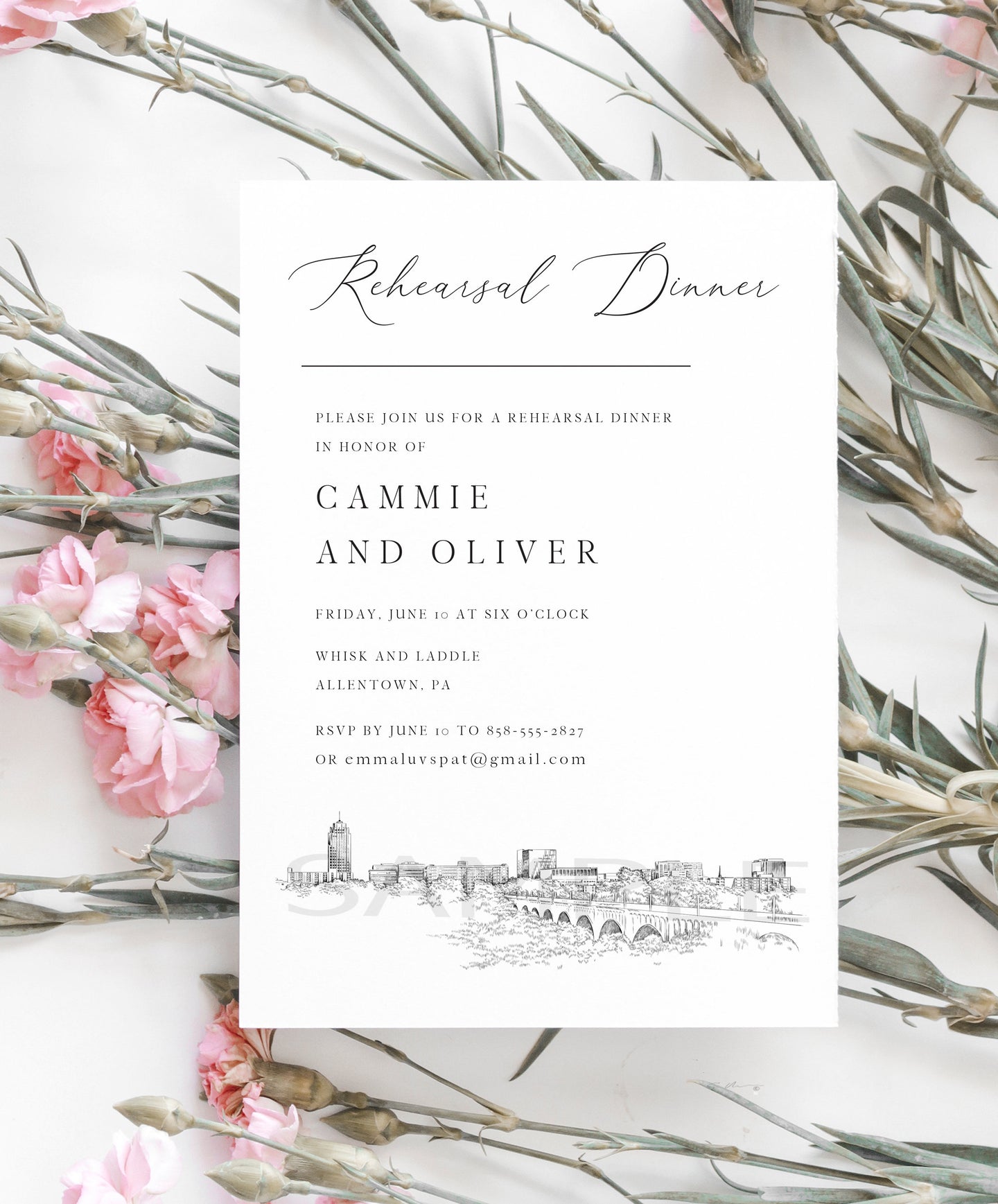 Rehearsal Dinner Invitations Allentown, PA, Pennsylvania, wedding, pa wedding, Weddings, Rehearse, Invite (set of 25 cards)
