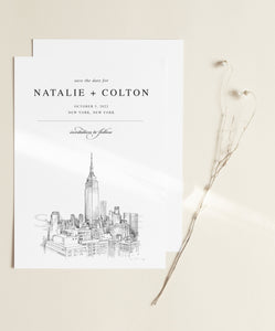 New York City Skyline Save the Date Cards, Wedding Save the Dates, Alabama, NYC, STD, NY Wedding (set of 25 cards and envelopes)