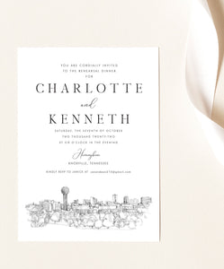 Knoxville, Tennessee Rehearsal Dinner Invitations, Knoxville Skyline, Knoxville Wedding, Weddings, Rehearse, Invite (set of 25 cards)