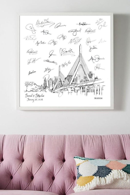 Boston Zakim Bridge Wedding Alternative Guest Book, Boston Wedding, Guestbook, Wedding Guestbook,