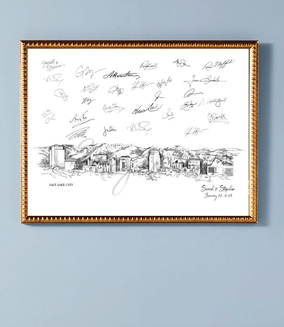 Salt Lake City, Utah Skyline Wedding Alternative Guest Book, Utah Wedding, Guestbook, Wedding Guestbook,