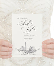 Load image into Gallery viewer, Austin Skyline Save the Date Cards, Wedding Save the Dates, Texas, TX, STD, Austin Wedding, Hand Drawn (set of 25 cards and envelopes)
