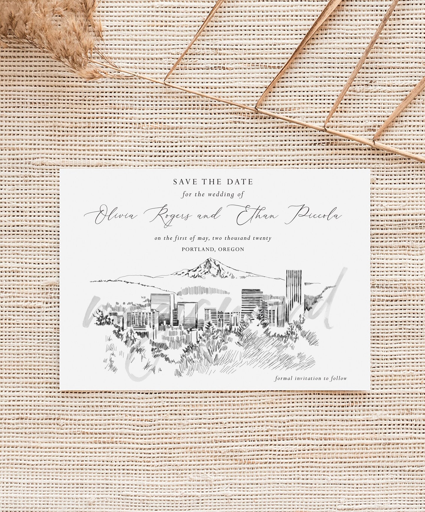 Portland Oregon Skyline Save the Date Cards, STD, Save the Dates, Portland Wedding, Weddings (set of 25 cards)